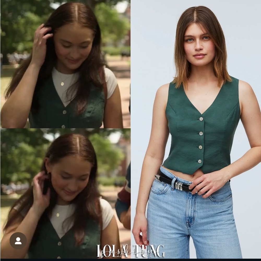 Madewell Katrina Crop Green Button-Front Vest As Seen On TSITP
